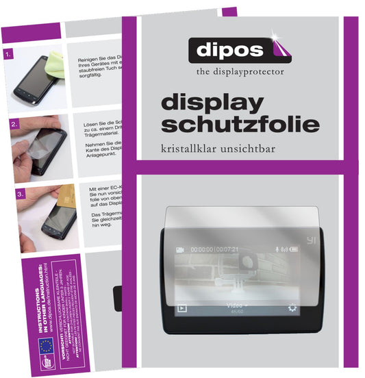 Klare Displayschutzfolie von dipos passend für YI 4K Plus, präziser Zuschnitt und blasenfrei montiert