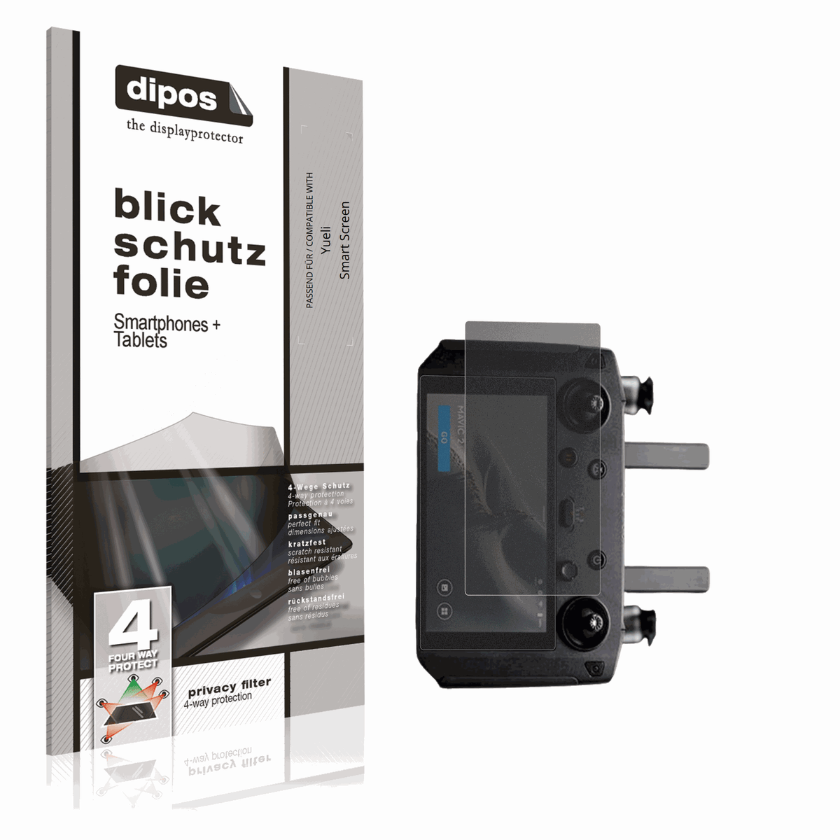 Blickschutzfolie von dipos passend für Yueli Smart Screen, präziser Zuschnitt und blasenfrei montiert