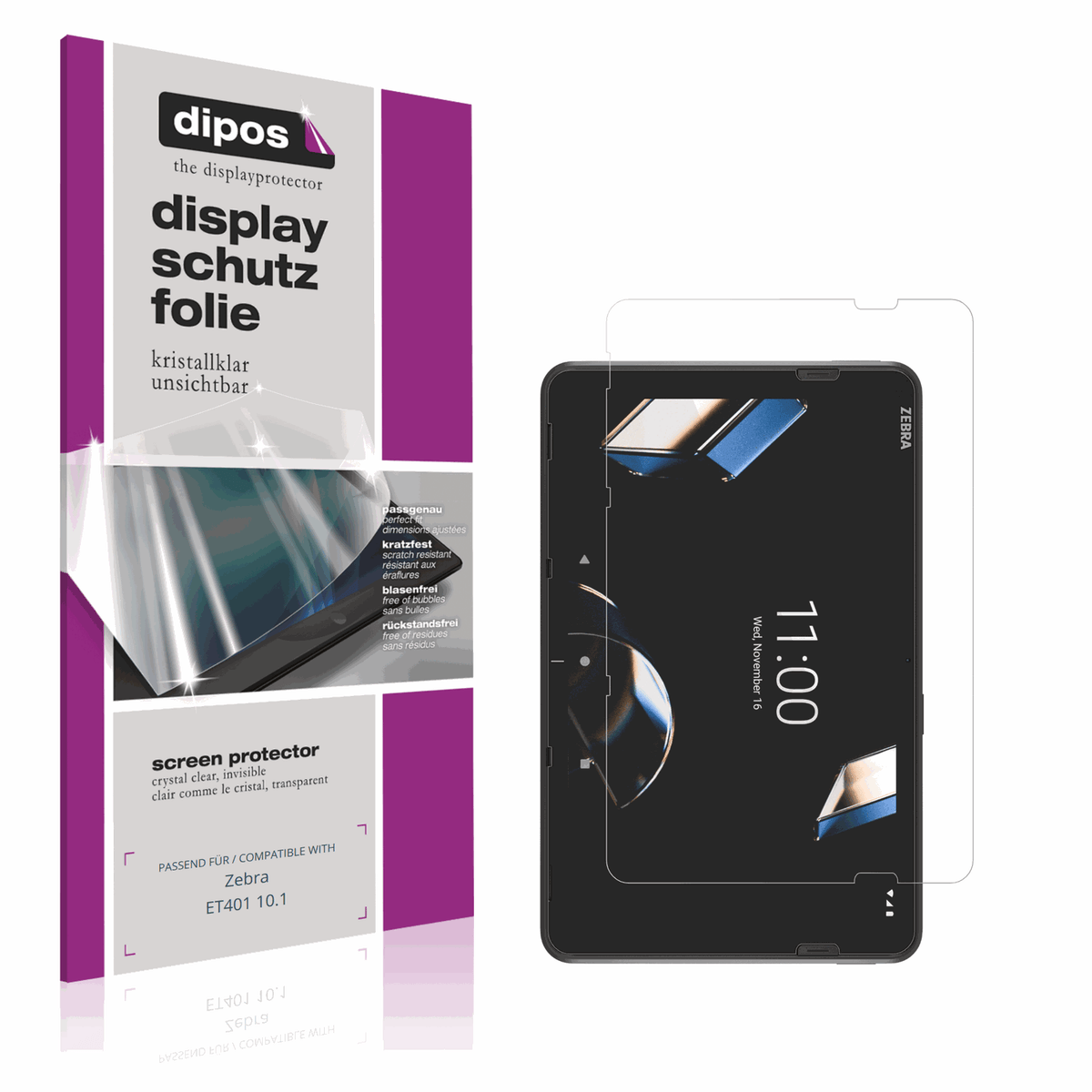 Klare Displayschutzfolie von dipos passend für Zebra ET401 10.1, präziser Zuschnitt und blasenfrei montiert