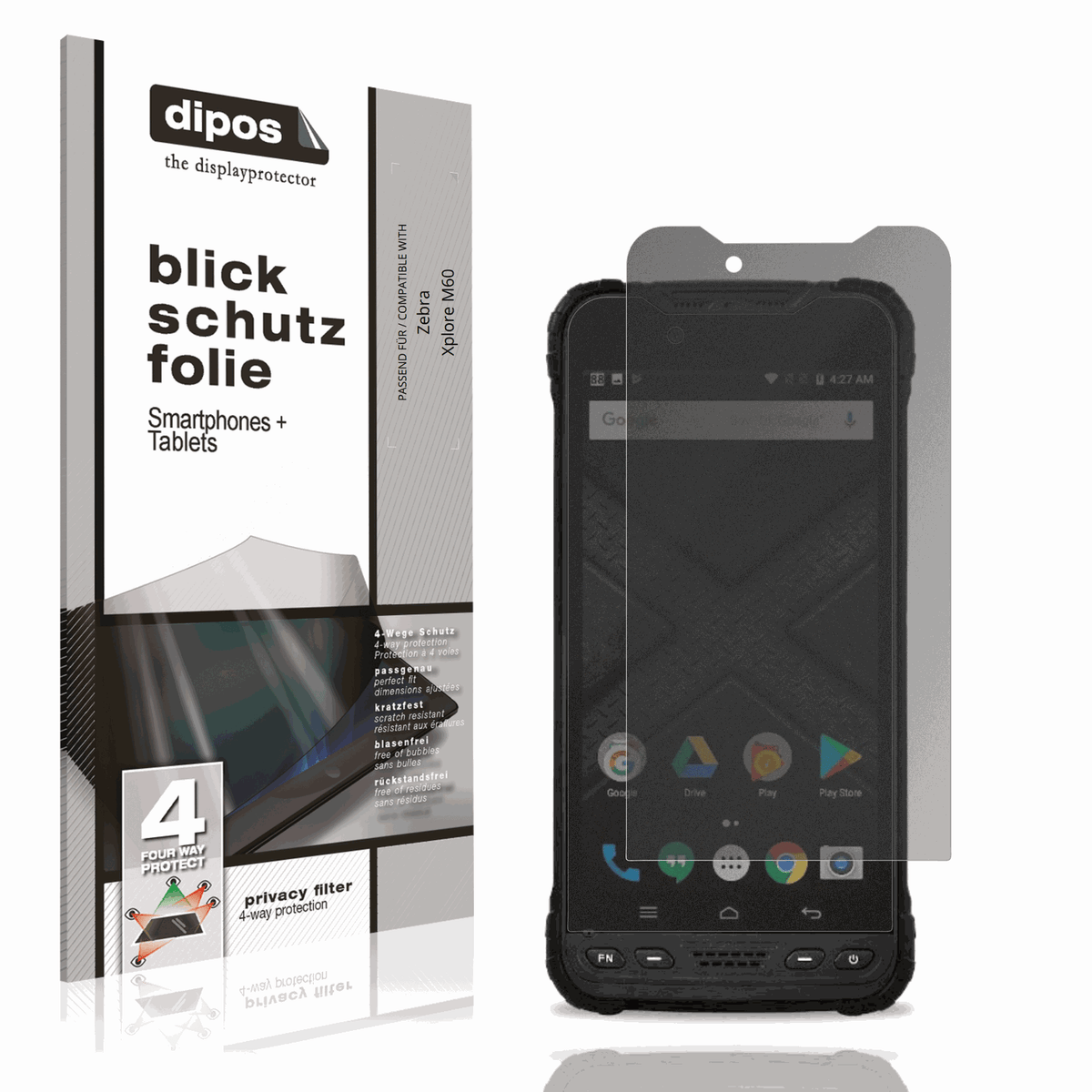 Blickschutzfolie von dipos passend für Zebra Xplore M60, präziser Zuschnitt und blasenfrei montiert