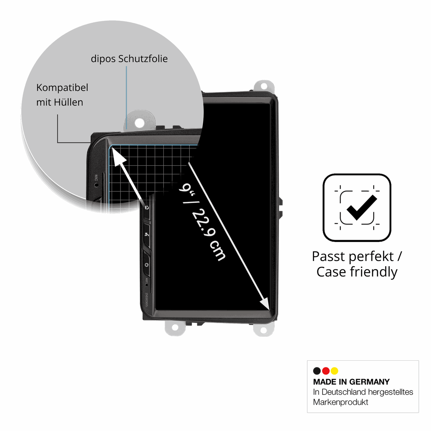 Schutzfolie mit optimaler Passform, zur Verwendung mit Hüllen geeignet