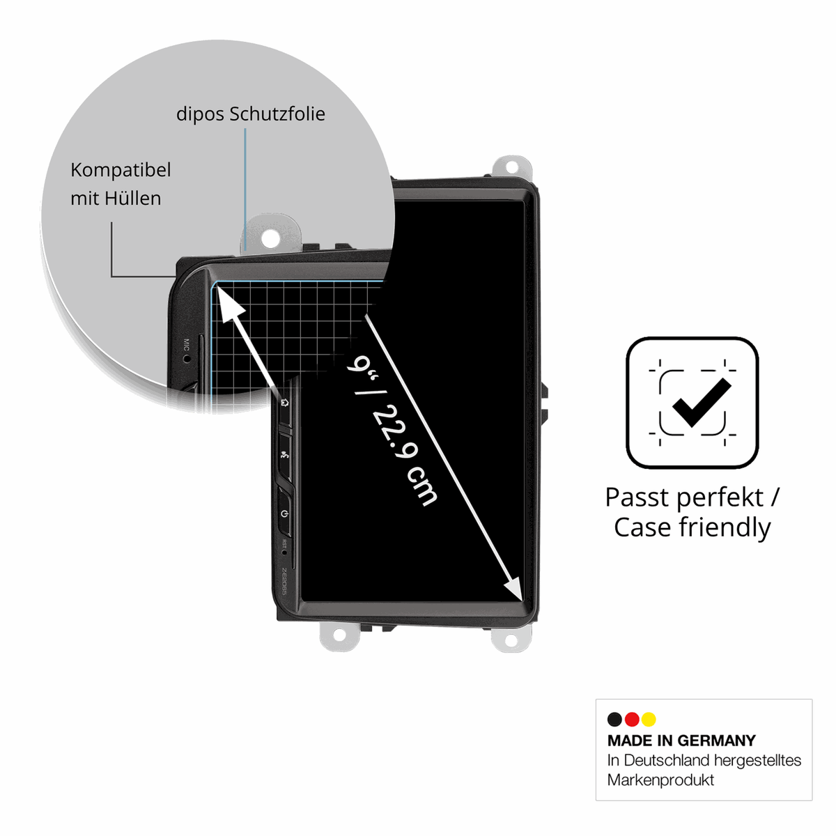 Schutzfolie mit optimaler Passform, zur Verwendung mit Hüllen geeignet
