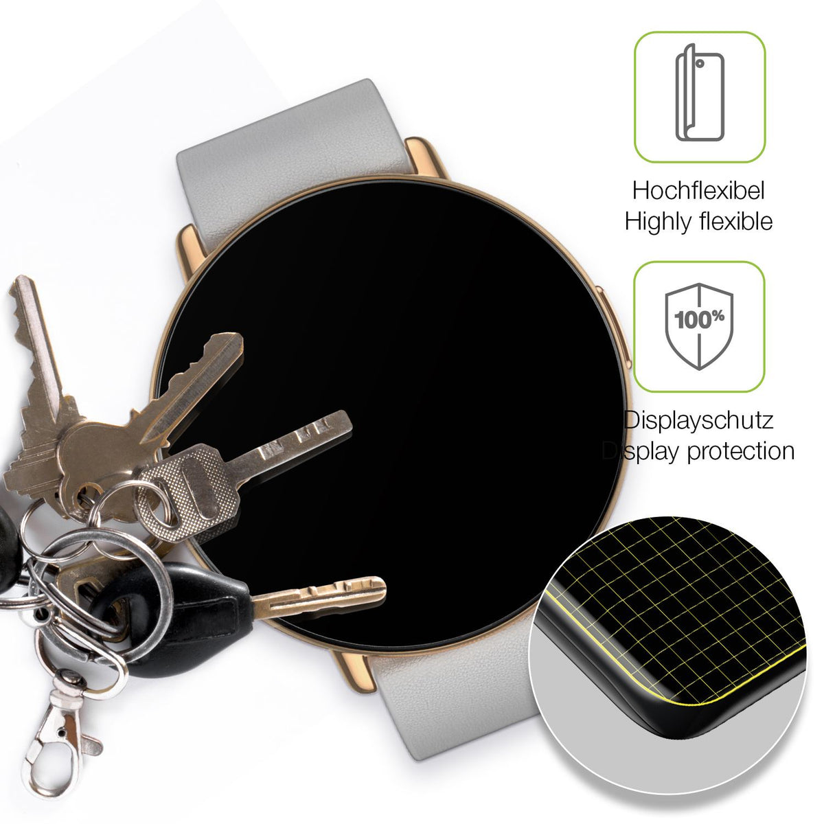 dipos Displayschutz für Zepp E Smartwatch, transparente Oberfläche, perfekte Passform auch für die Rundungen