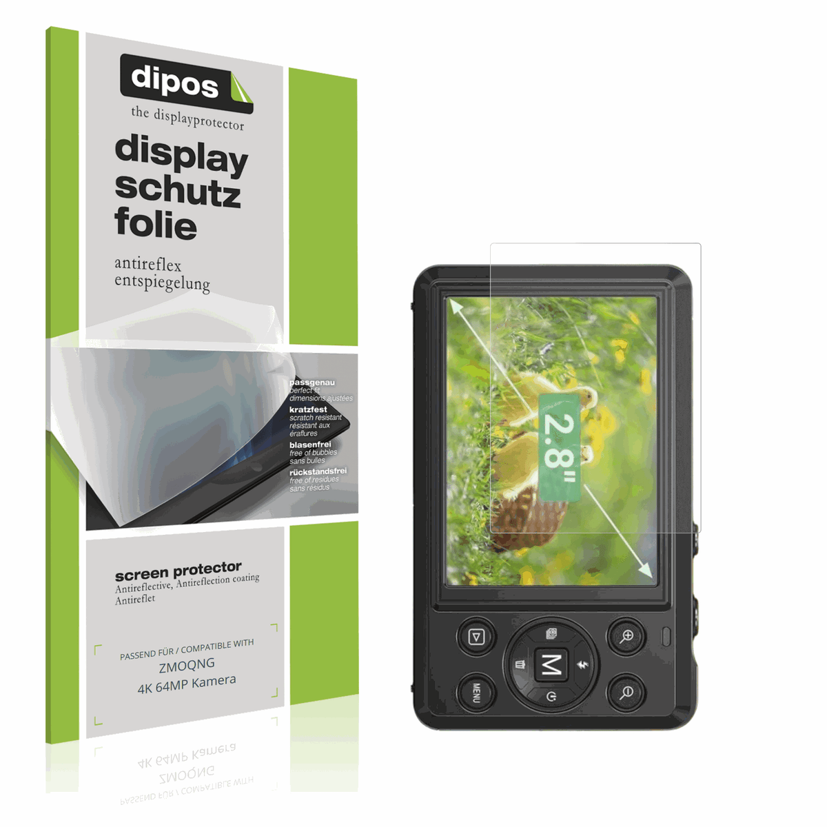 Matte Displayschutzfolie von dipos passend für ZMOQNG 4K 64MP Kamera, präziser Zuschnitt und blasenfrei montiert