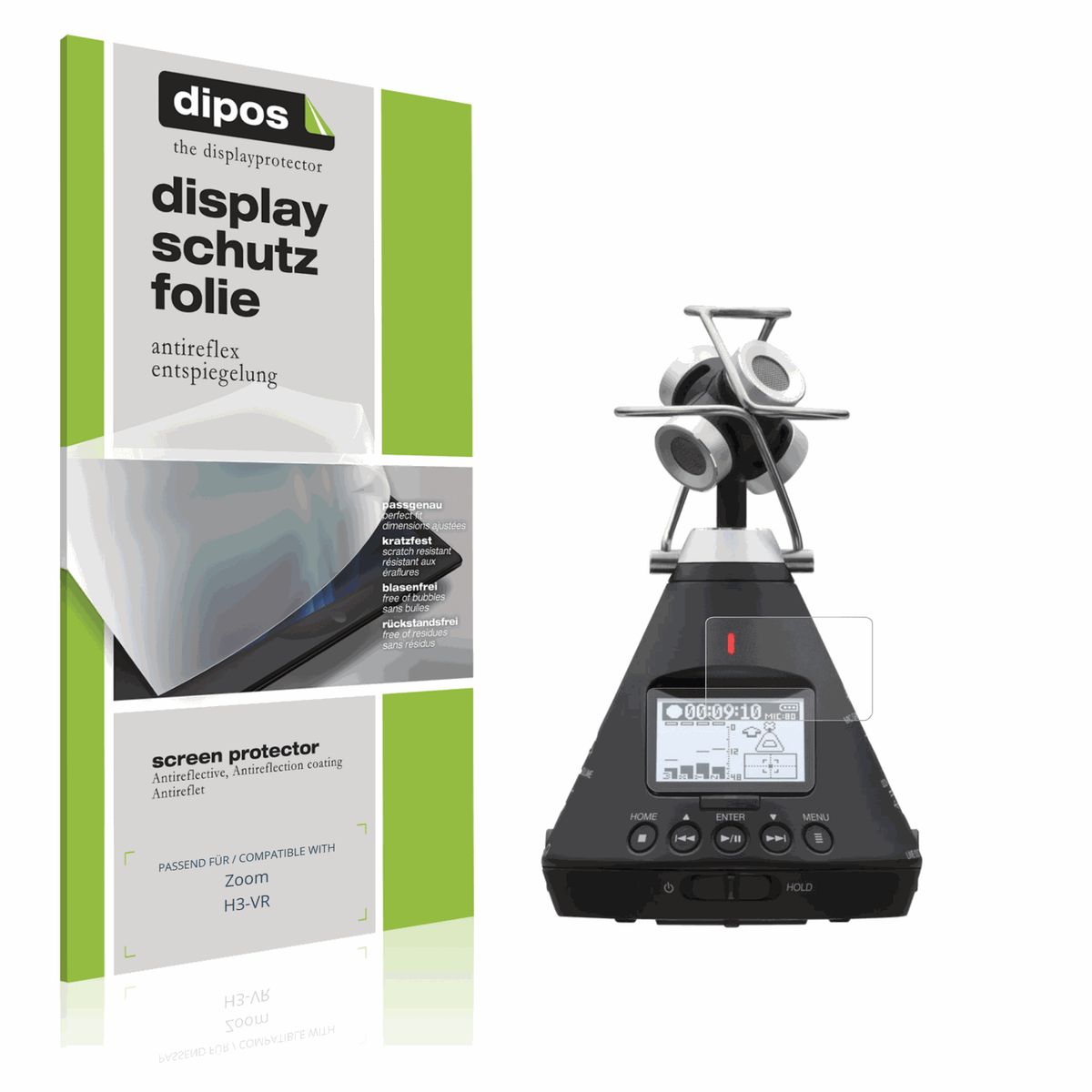 Matte Displayschutzfolie von dipos passend für Zoom H3-VR, präziser Zuschnitt und blasenfrei montiert