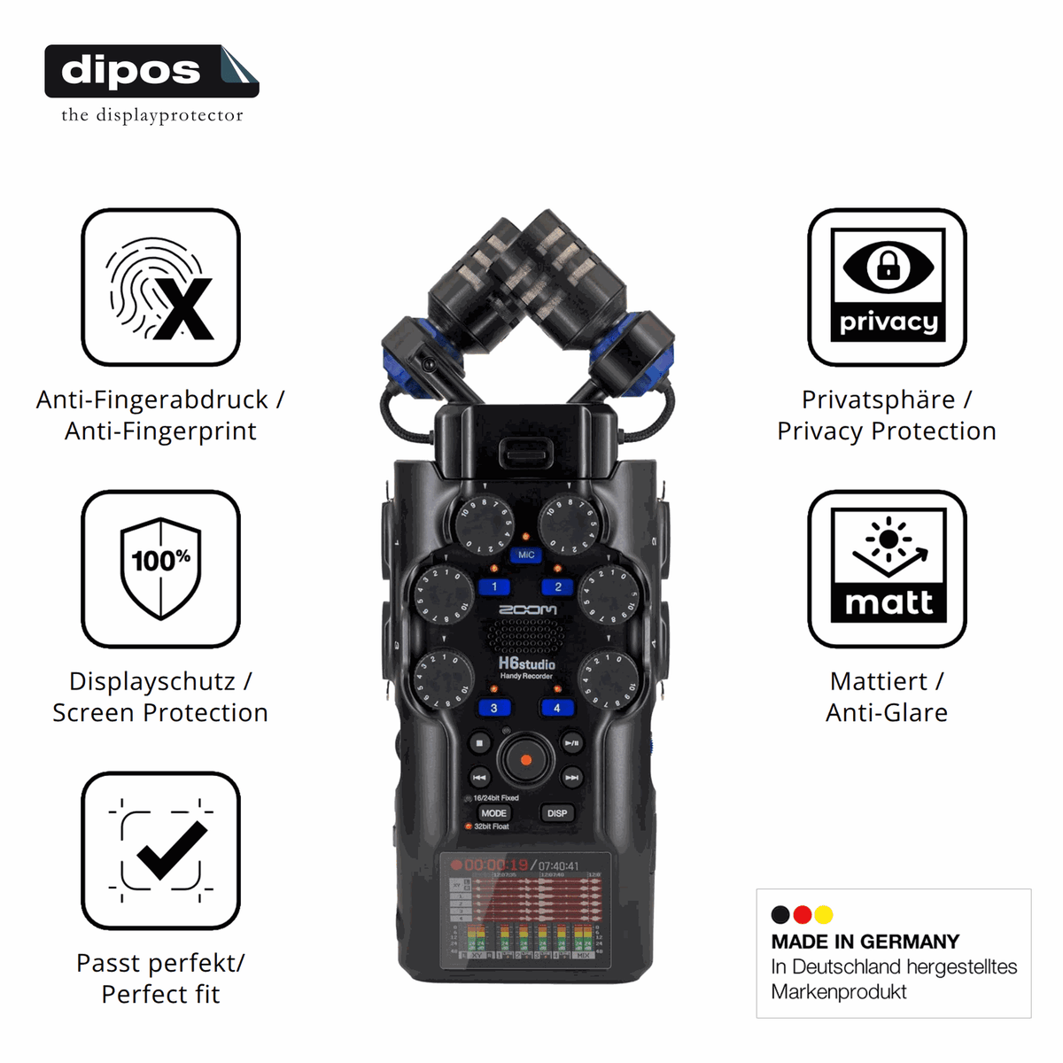 Blickschutzfolie für Zoom H6 studio matt Schutzfolie Privacy
