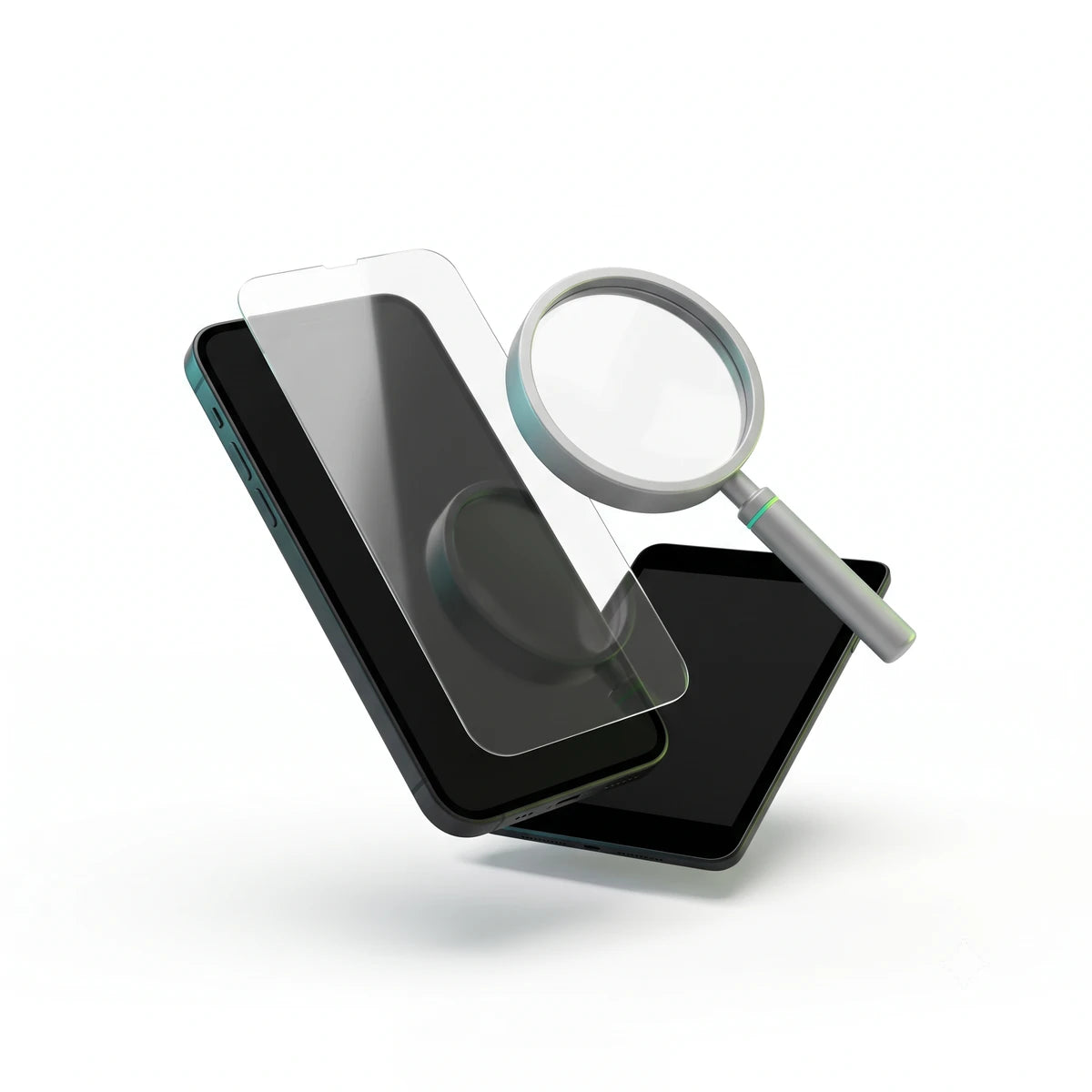Smartphone mit Displayschutzfolie und Lupe – passendes Produkt nicht gefunden
